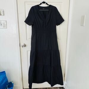Quince Organic Cotton Tiered Maxi Dress Black EUC Size Large